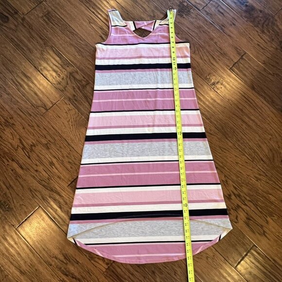 Sunday Sleeveless Midi Dress Knit Pink Striped S Small Opening & Bow in Back - Picture 7 of 12